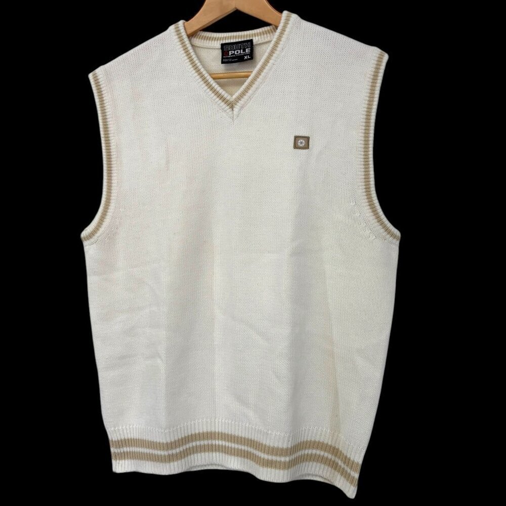 SouthPole Knit Sweater Vest Size XL Cream / Tan Collegiate Preppy Y2K Unisex